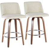 Toriano 26" Counter Stool in Cream Fabric & Walnut Finish (Set of 2)